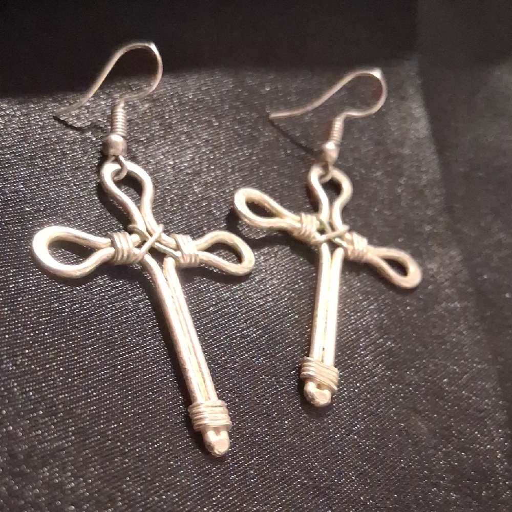 Hand Crafted Silver Cross Earrings